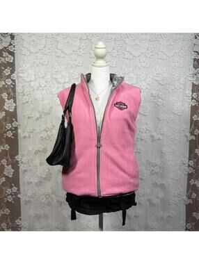 HARLEY-DAVIDSON Reversible Puffer Vest Y2K Silver Pink
